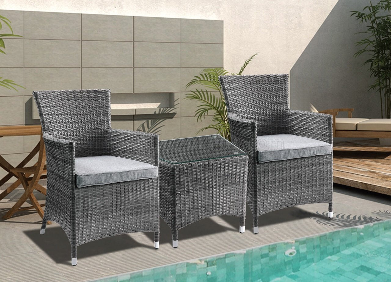 ACME Tashelle Patio Bistro Set (3Pc) in Gray Fabric & Gray Wicker 45000