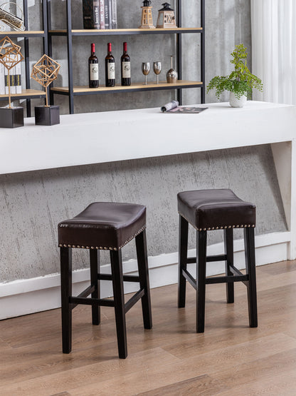 A&A Furniture,Counter Height 26" Bar Stools for Kitchen Counter Backless  Faux Leather Stools Farmhouse Island Chairs (26 Inch, Brown, Set of 2)