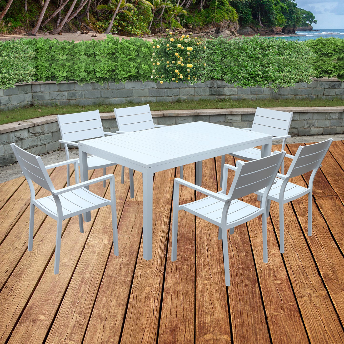 6 Pieces Outdoor Dining Chairs Aluminum Patio Stackable Dining Chairs for Deck or Indoor, Weather-Resistant No Assembly, White