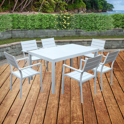 6 Pieces Outdoor Dining Chairs Aluminum Patio Stackable Dining Chairs for Deck or Indoor, Weather-Resistant No Assembly, White