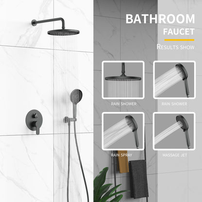 Shower System, Ultra-thin Wall Mounted Shower Faucet Set for Bathroom with High Pressure 10" Stainless Steel Rain Shower head Handheld Shower Set, 2 Way Pressure Balance Shower Valve Kit, Matte Black