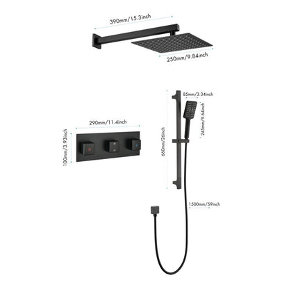 Shower System 10Inch Square Bathroom Luxury Rain Mixer Shower Combo Set Pressure Balanced Shower System with Shower Head, Hand Shower, Slide Bar, Shower Arm, Hose, and Valve Trim