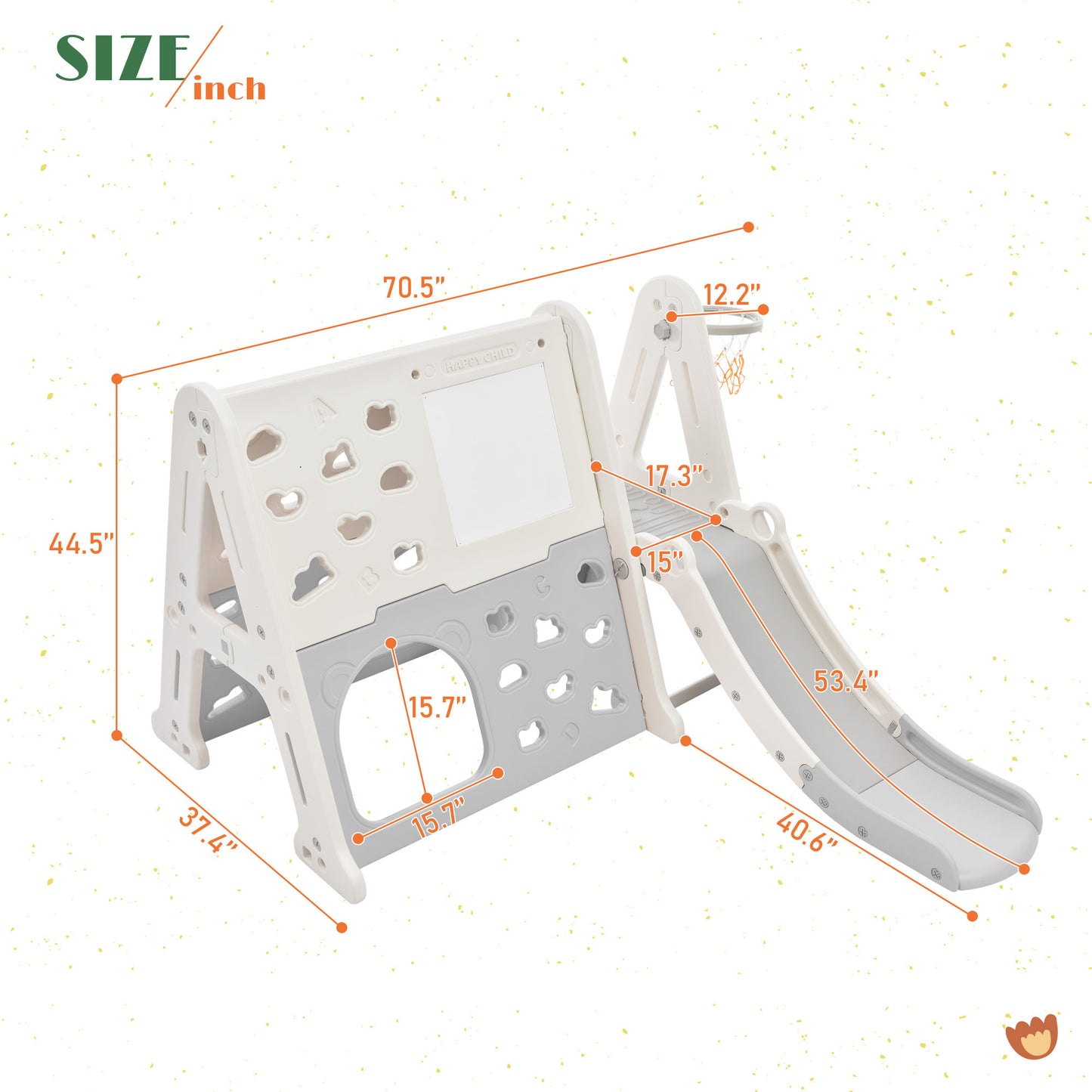 7-in-1 Toddler Climber and Slide Set Kids Playground Climber Slide Playset with Tunnel, Climber, Whiteboard,Toy Building Block Baseplates, Basketball Hoop Combination for Babies