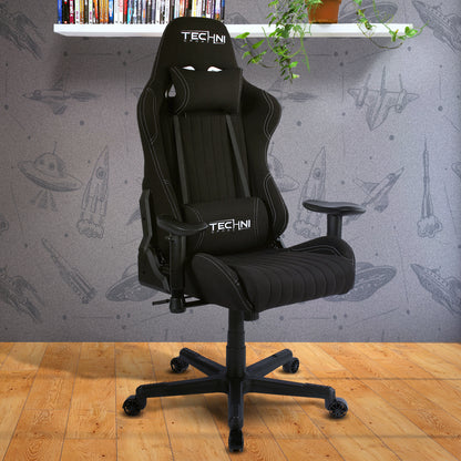 Techni Sport TS-F44 Fabric Ergonomic High Back Racer Style PC Gaming Chair, Black