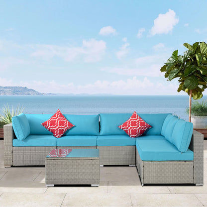 Outdoor Garden Patio Furniture 7-Piece PE Rattan Wicker Cushioned Sofa Sets with 2 Pillows and Coffee Table,patio furniture set；outdoor couch；outdoor couch patio furniture；outdoor sofa；patio couch