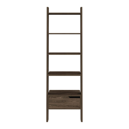 New Haven 1-Drawer 4-Shelf Ladder  Bookcase Dark Walnut