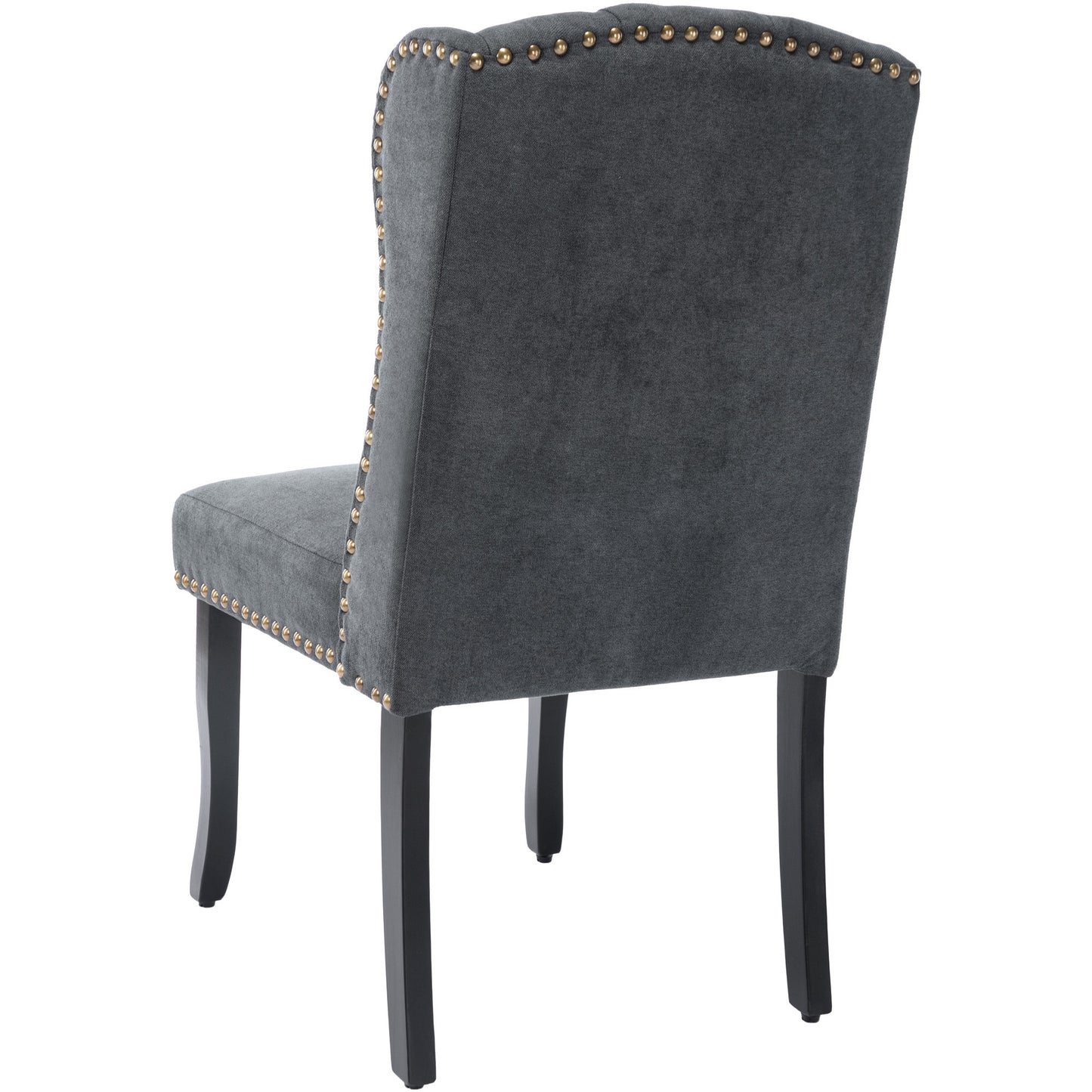 TREXM Cotton Fabric Dining Chairs Set of 2, Upholstered Dining Room Chairs with Solid Wood Legs, Wingback and Button Tufting (Dark Gray)