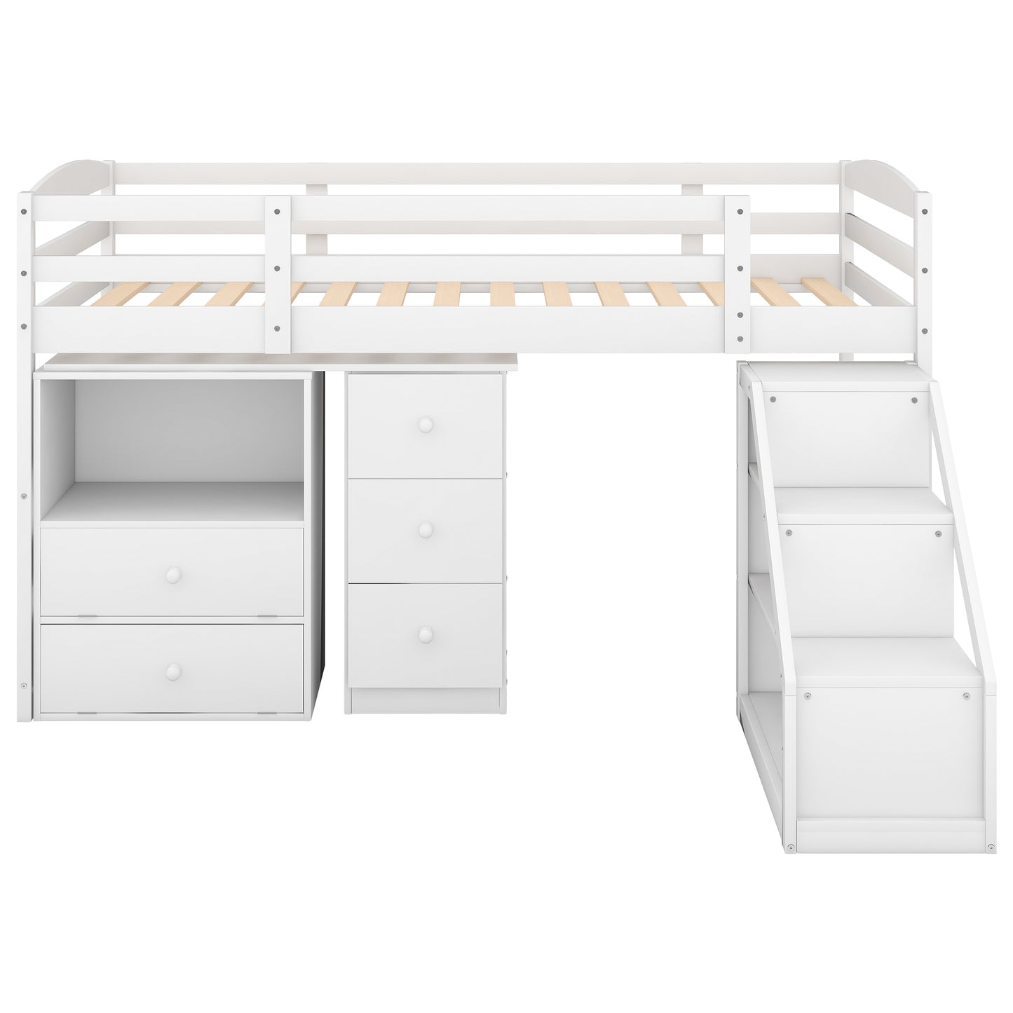 Twin Size Loft Bed with Multifunctional Movable Built-in Desk and and Staircase,White(OLD SKU:GX000925AAK)