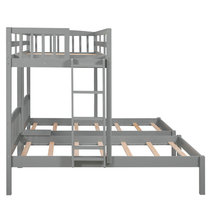 Twin over Twin & Twin Bunk Bed with Built-in Middle Drawer, Gray