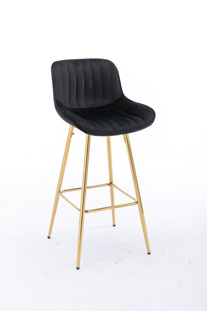 26 Inch Set of 2 Bar Stools,with Chrome Footrest  Velvet Fabric Counter Stool Golden Leg Simple Bar Stool,BLACK