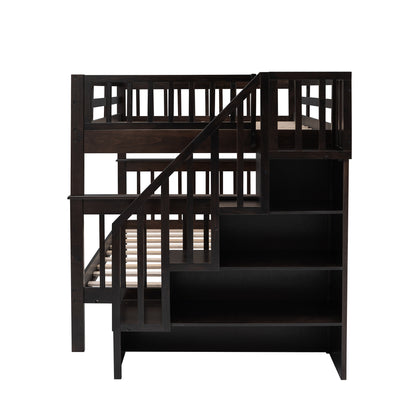 Stairway Full-Over-Full Bunk Bed with Storage and Guard Rail for Bedroom, Dorm, Espresso (OLD SKU:LP000110AAP)