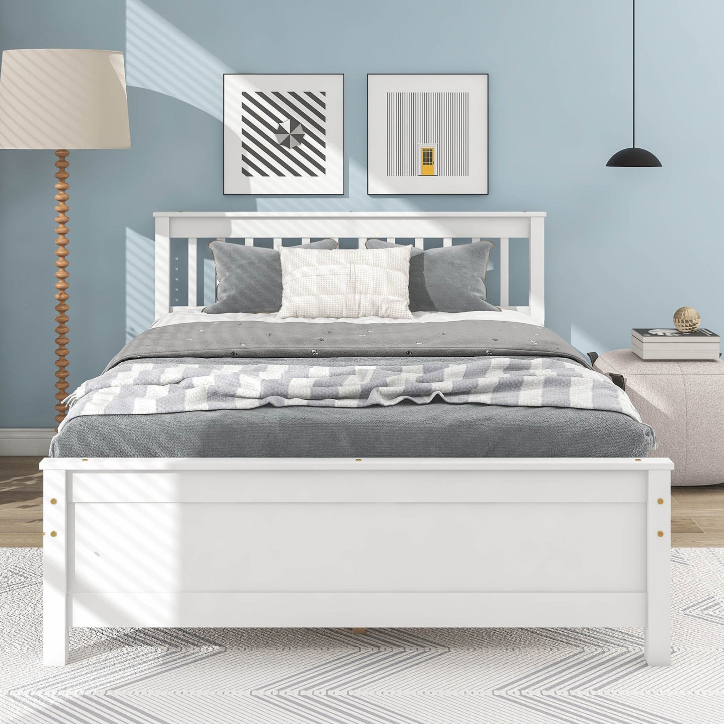 Full Bed with Headboard and Footboard for Kids, Teens, Adults,with a Nightstand ,White