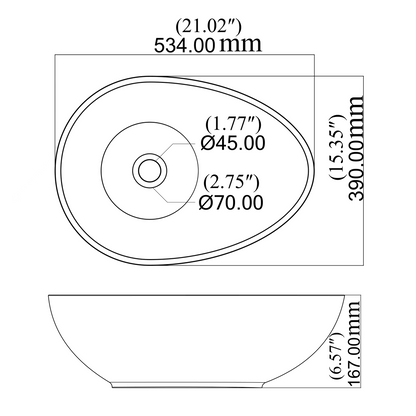 Egg shape Concrete Vessel Bathroom Sink in Grey without Faucet and Drain