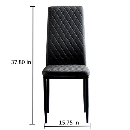 Black modern minimalist dining chair fireproof leather sprayed metal pipe diamond grid pattern restaurant home conference chair set of 6