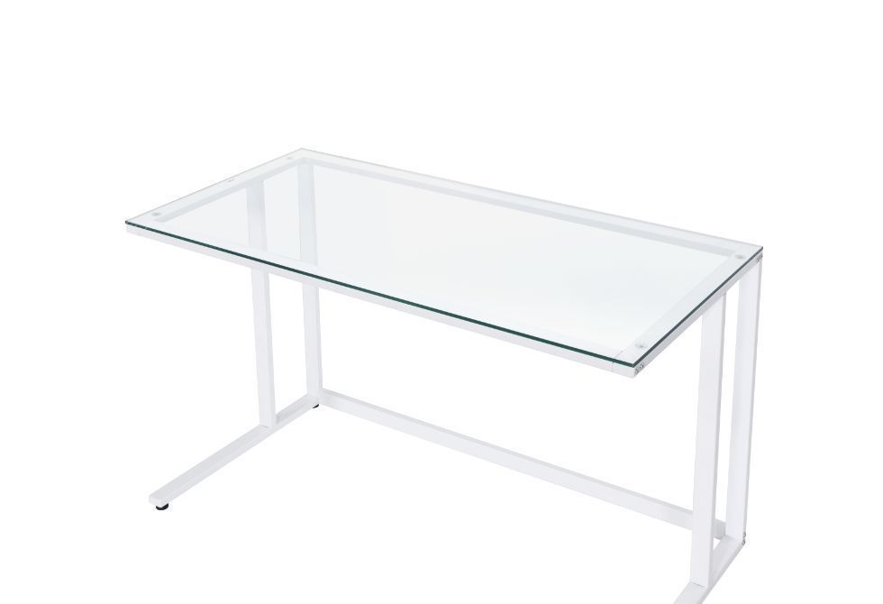 ACME Tyrese Writing Desk, Clear Glass & White Finish 93098