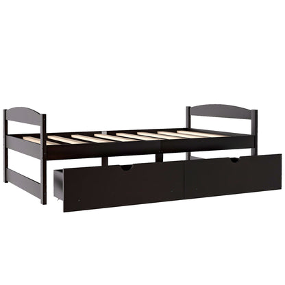 Twin size platform bed, with two drawers, espresso（New）