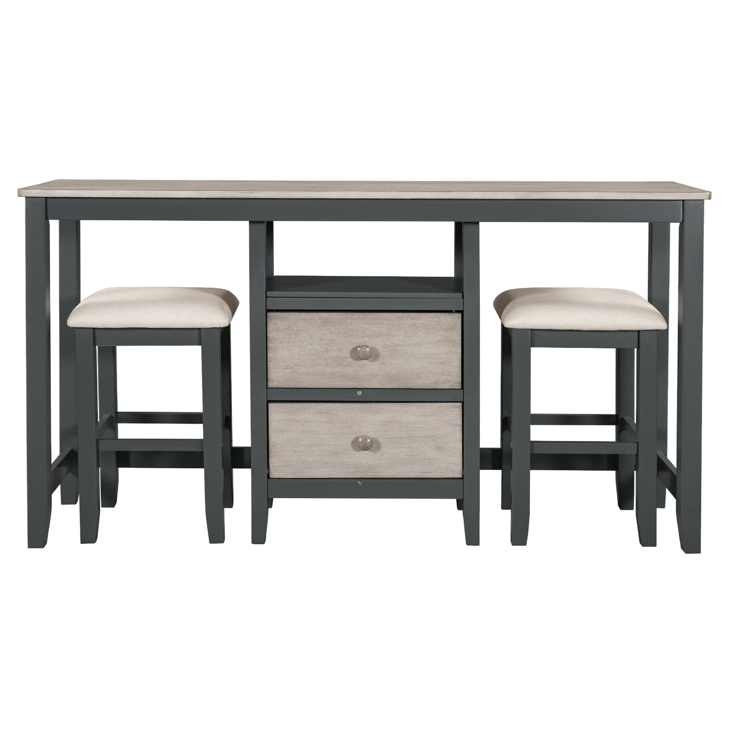 TOPMAX Farmhouse Rustic 3-piece Counter Height Wood Dining Table Set with 2 Storage Drawers and 2 Stools for Small Places, Gray and Distressed Light Gray