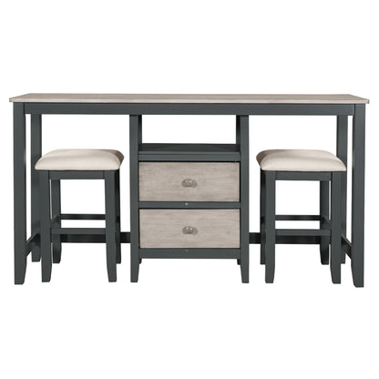 TOPMAX Farmhouse Rustic 3-piece Counter Height Wood Dining Table Set with 2 Storage Drawers and 2 Stools for Small Places, Gray and Distressed Light Gray