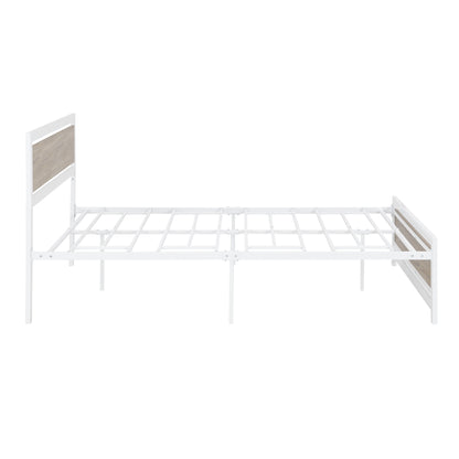 Metal and Wood Bed Frame with Headboard and Footboard ,Queen Size Platform Bed ,No Box Spring Needed, Easy to Assemble(White)