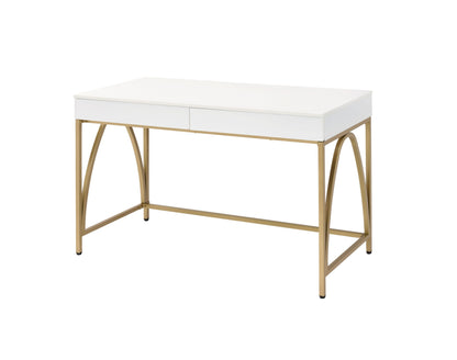 ACME Lightmane Desk, White High Gloss & Gold 92660