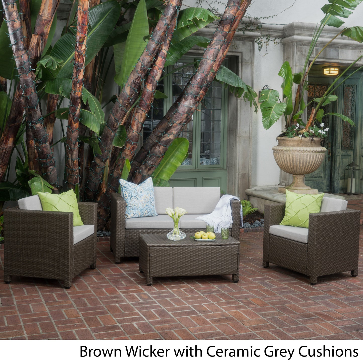 Venice 4pc Outdoor Wicker Sofa Set Brown+Ceramic Grey