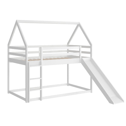 Twin Size Bunk House Bed with Convertible Slide and Ladder,White(OLD SKU:WF285894AAK)