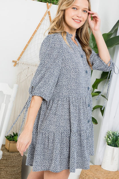 PLUS DOT BUTTON TIERED DRESS