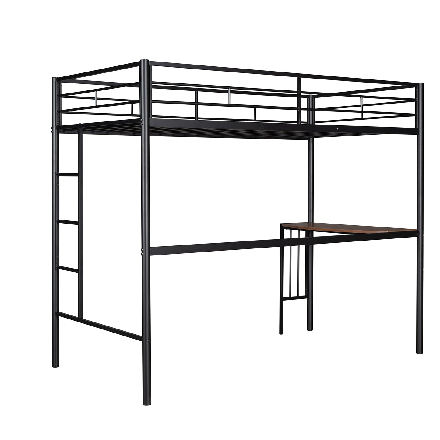 Twin Over Full Metal Bunk Bed with Desk, Ladder and Quality Slats for Bedroom, Metallic Black（OLD SKU :LP000092AAB）