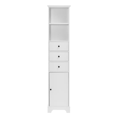 White Tall Bathroom Cabinet, Freestanding Storage Cabinet with 3 Drawers and Adjustable Shelf, MDF Board with Painted Finish