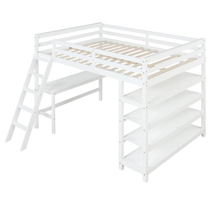 Loft Bed Full with desk,ladder,shelves , White