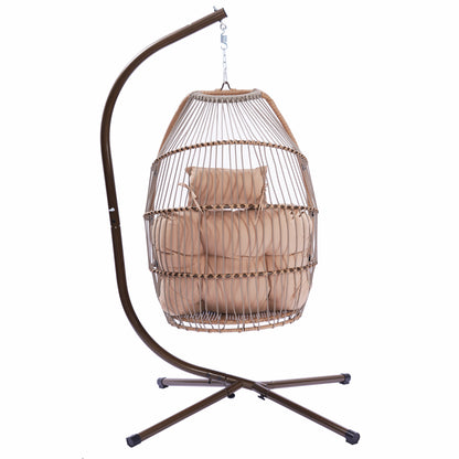 Outdoor Patio Wicker Folding Hanging Chair,Rattan Swing Hammock Egg Chair With Cushion And Pillow