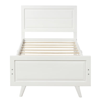 Wood Platform Bed Twin Bed Frame Mattress Foundation with Headboard and Wood Slat Support (White)