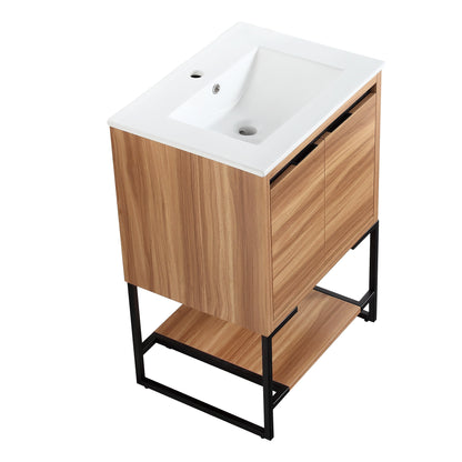 24 inches Wood Freestanding Bathroom Vanity Combo with Integrated Ceramic Sink and 2 Soft Close Doors