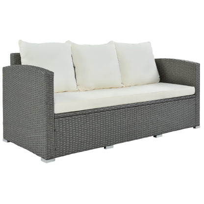 TOPMAX Outdoor Patio 5-Piece All-Weather PE Wicker Rattan Sectional Sofa Set with Multifunctional Table and Ottoman, Gray Wicker+ Beige Cushion