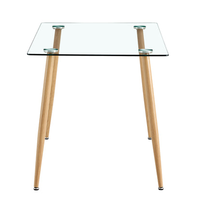 Modern Minimalist Rectangular Glass Dining Table for 4-6 with 0.31" Tempered Glass Tabletop and Wood color Coating Metal Legs, Writing Table Desk, for Kitchen Dining Living Room, 47" W x 31"D x 30" H