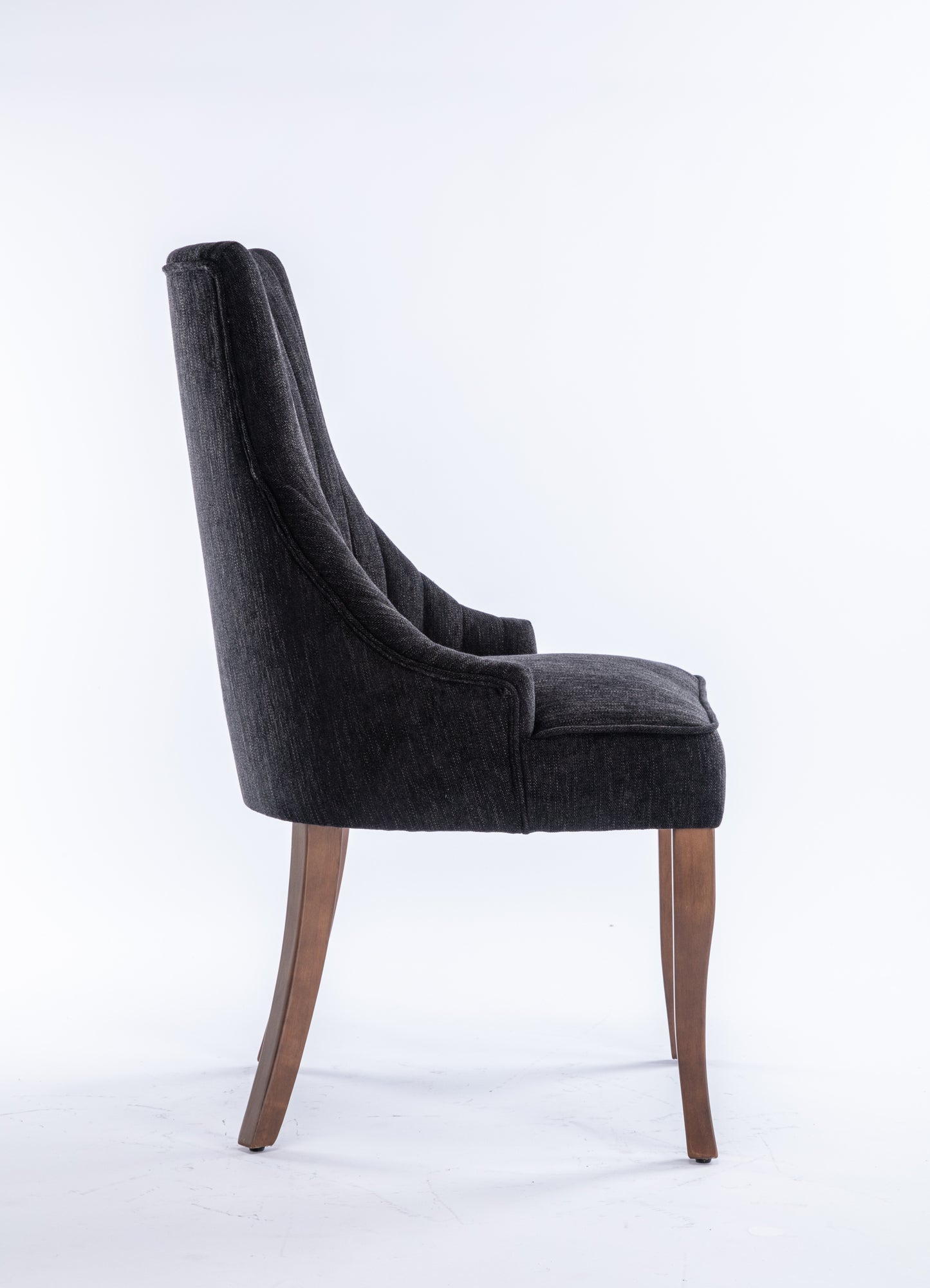 Exquisite Black Linen Fabric Upholstered Strip Back Dining Chair with Solid Wood Legs 2 Pcs