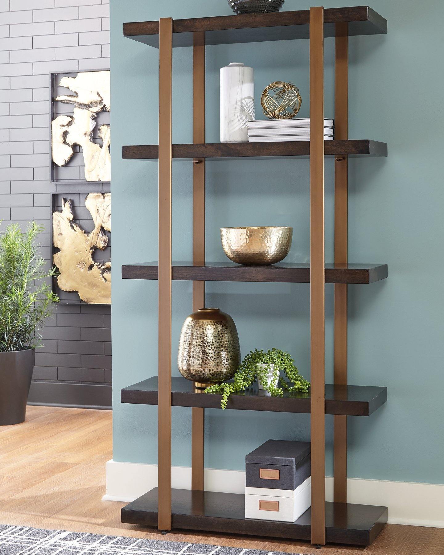 Ashley Beckville Gold Finish+Brown Contemporary Bookcase A4000173