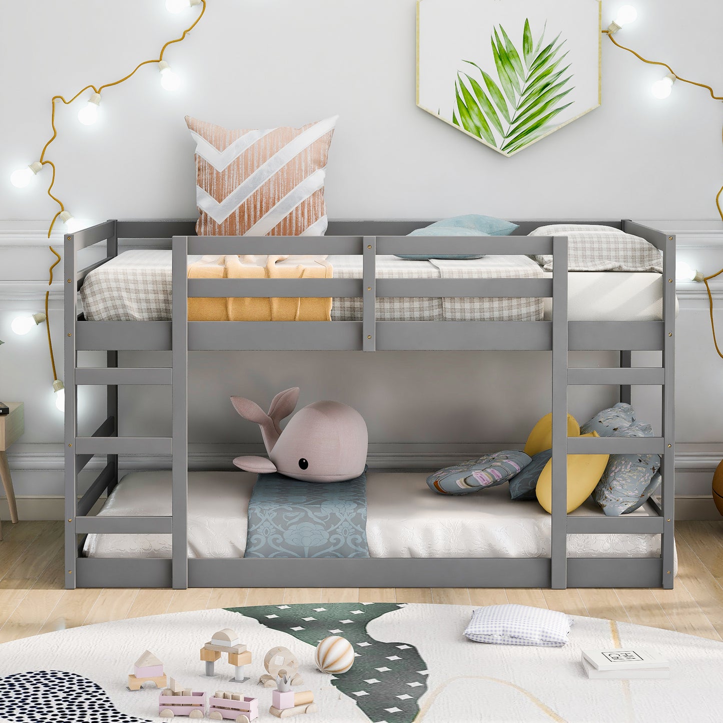 Twin Over Twin Bunk Bed with Ladder, Gray（OLD SKU：WF282787AAE）