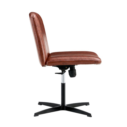 Office chair Brown PU Material. Home Computer Chair Office Chair Adjustable 360 °Swivel Cushion Chair With Black Foot Swivel Chair Makeup Chair Study Desk Chair. No Wheels