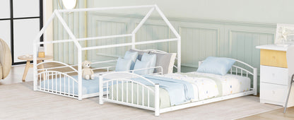 Twin Over Twin Metal Bunk Bed With Slide,Kids House Bed White