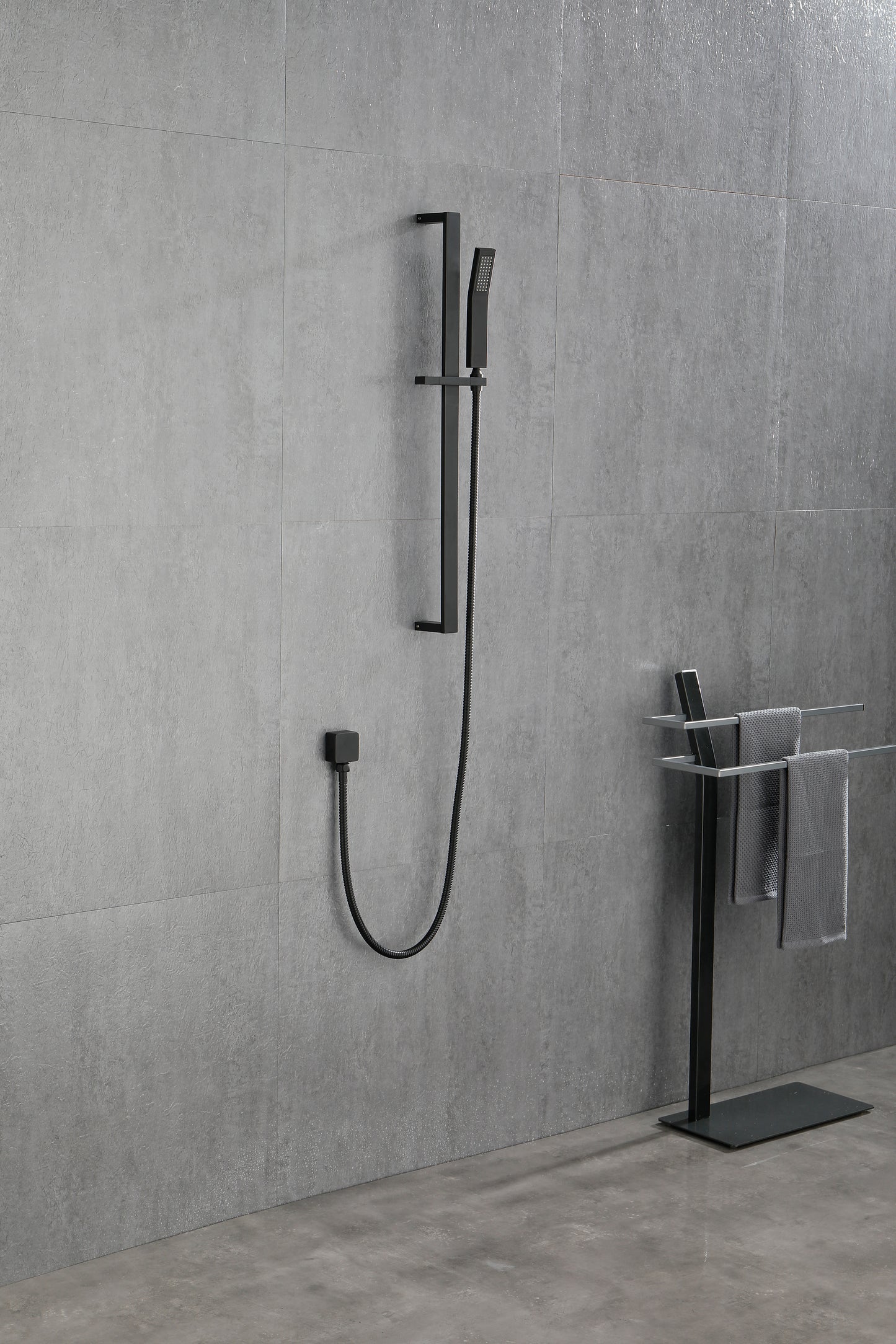 Shower System Square Bathroom Luxury Rain Mixer Shower Combo Set Pressure Balanced Shower System with Shower Head, Hand Shower, Slide Bar, Shower Arm, Hose, and Valve Trim