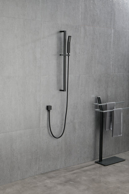 Shower System 10 Inch Square Bathroom Luxury Rain Mixer Shower Combo Set Pressure Balanced Shower System with Shower Head, Hand Shower, Slide Bar, Shower Arm, Hose, and Valve Trim