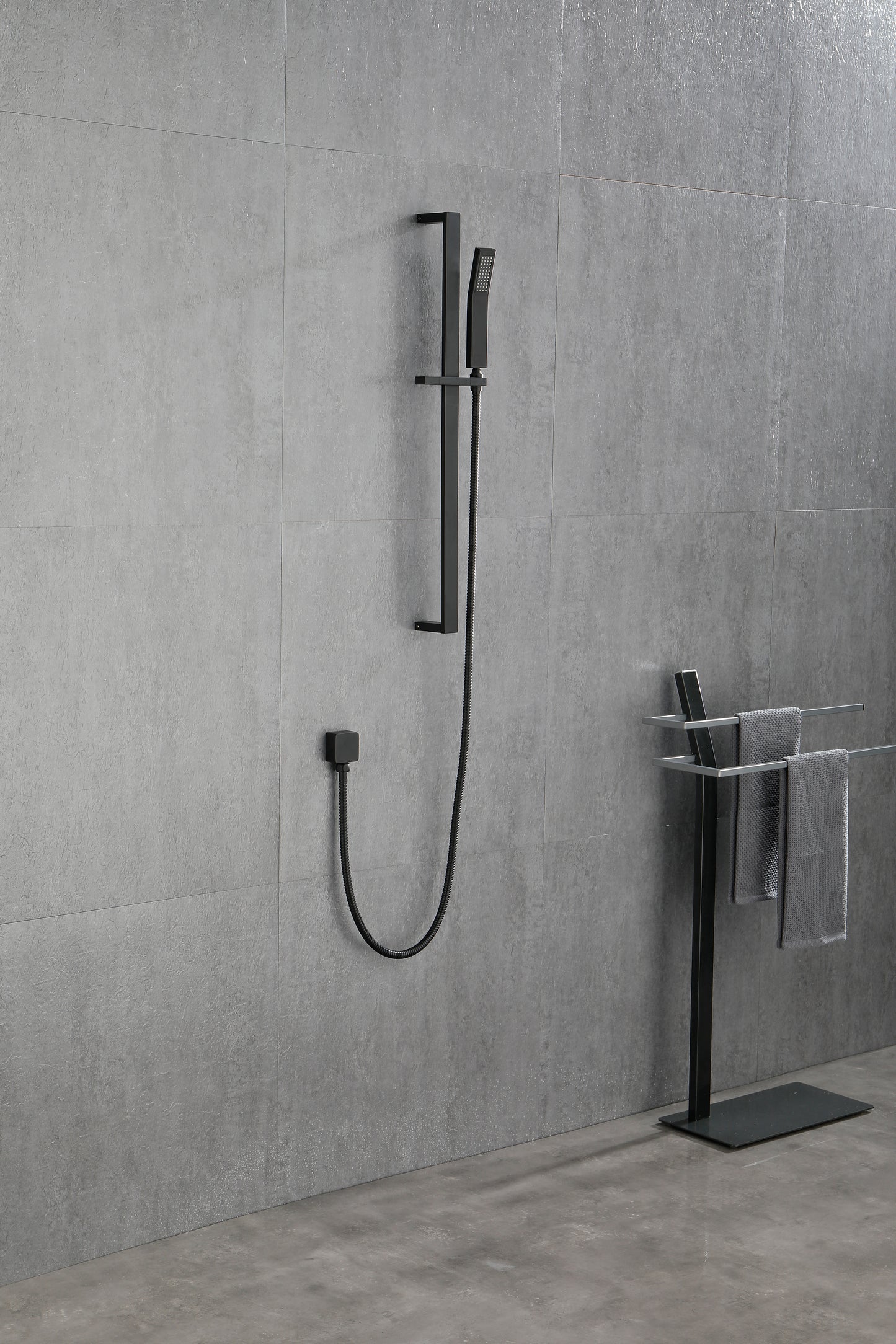 Pressure Balanced Shower System with Shower Head, Hand Shower, Slide Bar, Shower Arm, Hose, and Valve Trim