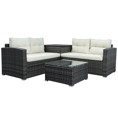 U_STYLE Outdoor Furniture Sofa Set with Large Storage Box