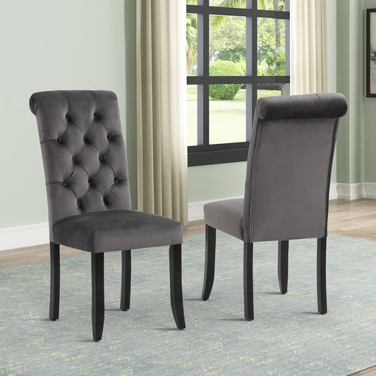 Classic Fabric Tufted Dining Chair with Wooden Legs - Set of 2