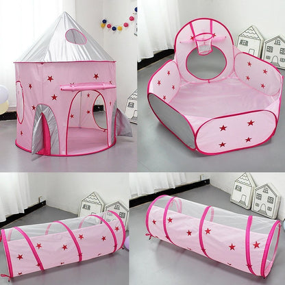 3 in 1 Rocket Ship Play Tent - Indoor/Outdoor Playhouse Set for Babies,Toddleers, Pink