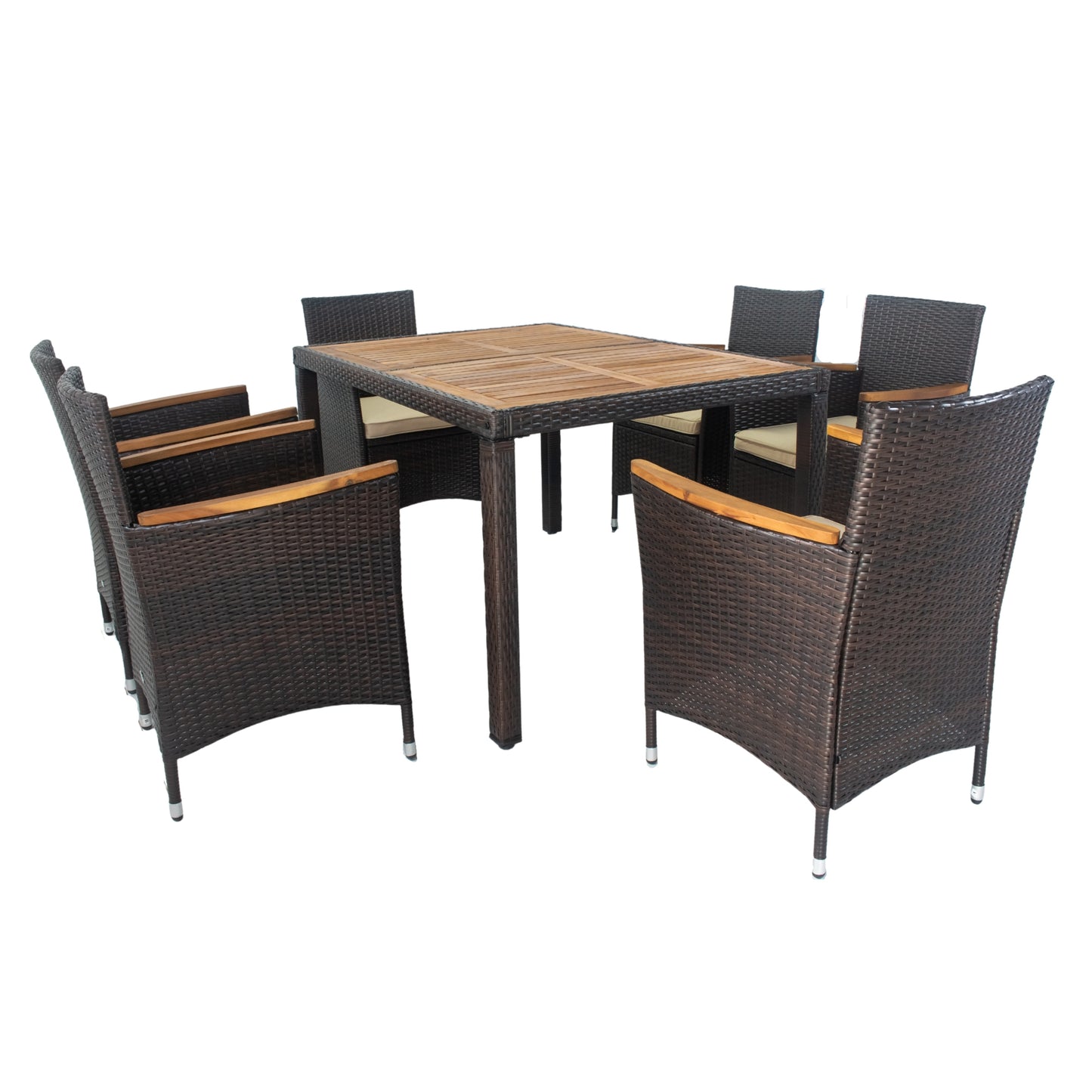 7 piece Outdoor Patio Wicker Dining Set Patio Wicker Furniture Dining Set w/Acacia Wood Top (Brown)