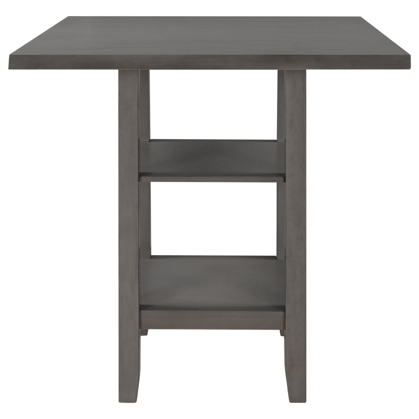 TREXM Square Wooden Counter Height Dining Table with 2-Tier Storage Shelving, Gray