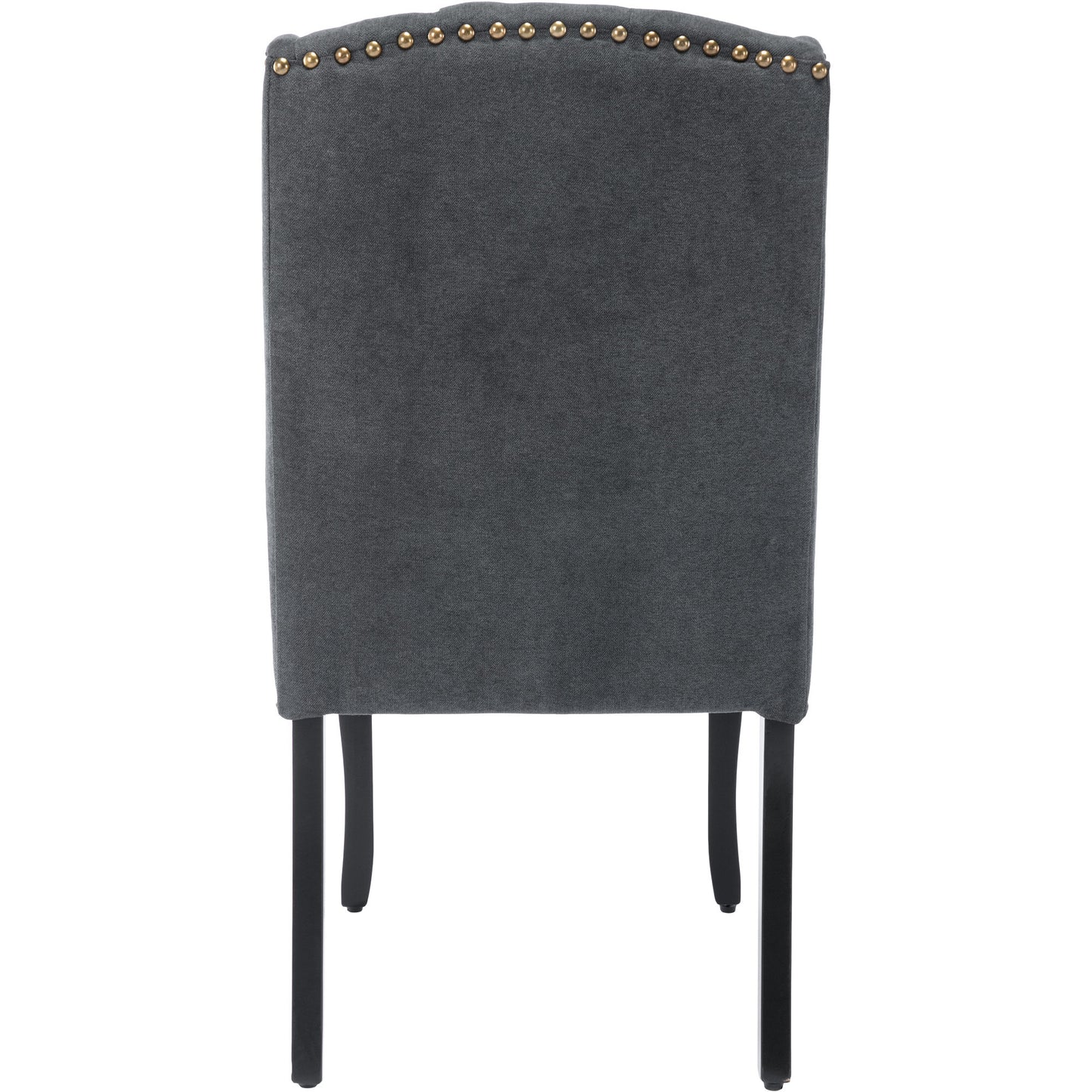 TREXM Cotton Fabric Dining Chairs Set of 2, Upholstered Dining Room Chairs with Solid Wood Legs, Wingback and Button Tufting (Dark Gray)