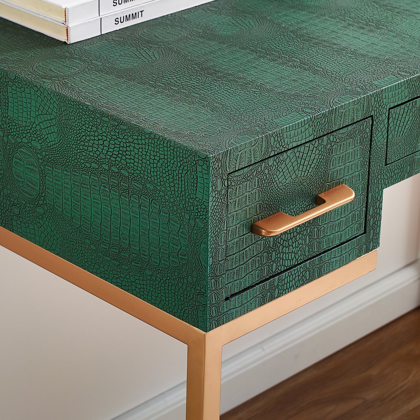 Carabelle Emerald and Gold Writing Desk w/ Drawers